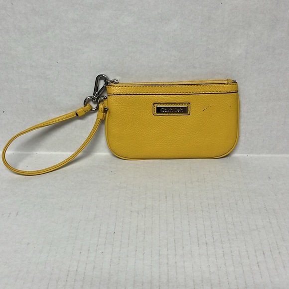 Dopamine dressing Yellow leather Calvin Klein small zipper wristlet wallet - Picture 1 of 12